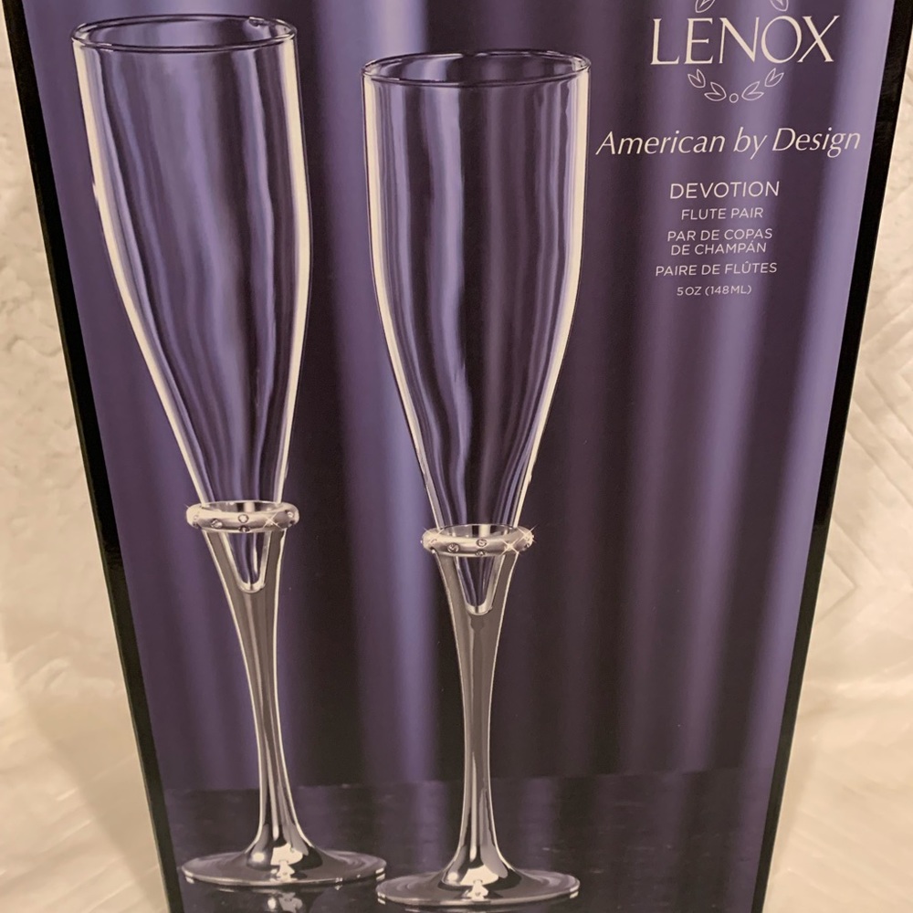 NIB Lenox Devotion 2-Piece Toasting Flute Set Silver